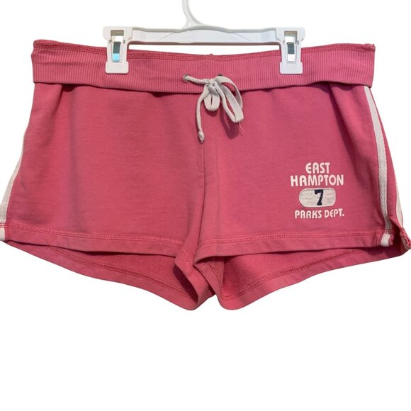 VTG Abercrombie Fitch Women's Gym Booty Shorts Pink White Trim Turn Sz Large - Picture 8 of 16